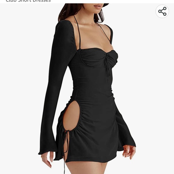 Long puff sleeve mini body con dress in Brown - Picture 3 of 5